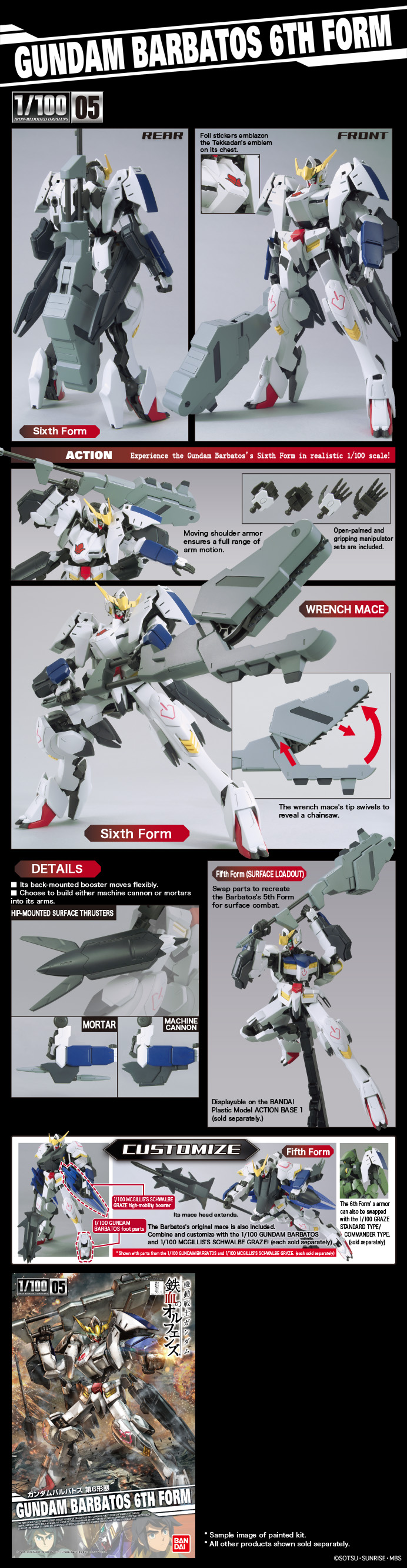 Bandai Iron-blooded Orphans 073239 Gundam Barbatos 6th Form 1/100 Scale Kit for sale online 